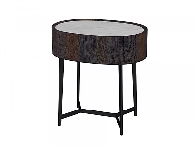 Modern Round Bedside Table With Wooden Body Light Colored Top And Black Metal Legs 3d model
