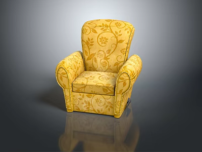 Yellow Floral Pattern Upholstered Armchair With Classic Design For Living Room Furniture 3d model