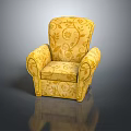 Yellow Floral Pattern Upholstered Armchair With Classic Design For Living Room Furniture