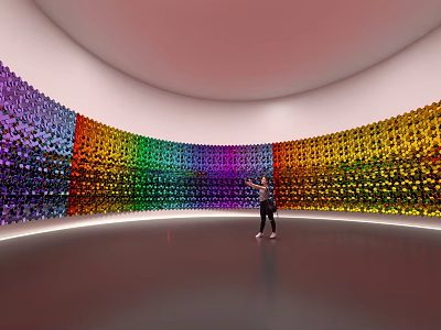 Colorful Rainbow Art Installation With Curved Interactive Wall In Gallery Space 3d model