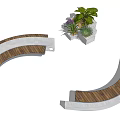 Curved Concrete And Wooden Landscape Seating With Surrounding Plants And Sign