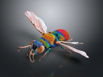 Detailed Vibrant Rainbow Colored Insect With Transparent Wings On Dark Background 3d model