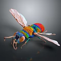 Detailed Vibrant Rainbow Colored Insect With Transparent Wings On Dark Background