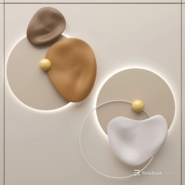 Modern Wall Decor With Geometric Shapes Circular Lights In Neutral Tones 3d model