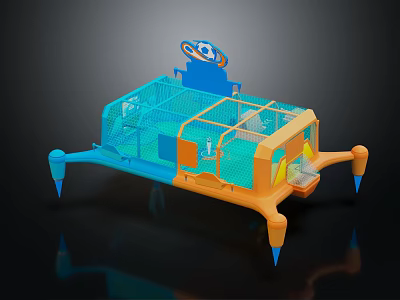 Colorful Blue And Orange Children's Sports Playground Equipment With Net Structure Platform And Support Legs 3d model