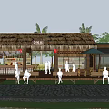 Traditional Post Station Featuring Thatched Roof Wooden Structure Counter Lanterns And Green Plants