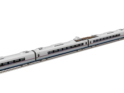 Modern High-Speed Train with Streamlined White Body Large Windows and Multiple Carriages on Railway Tracks 3d model