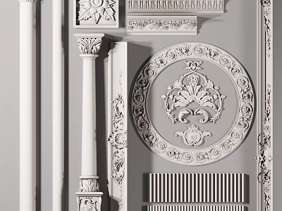 Ornate Classical Roman Columns With Detailed Carved Capitals Shafts And Decorative Relief Panels 3d model