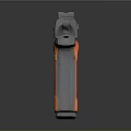 Metal Pistol With Orange Grip And Chrome Finish Detailed Close Up
