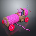 Playful Pink Yarn Spool Toy Car Design With Red Wheels And Cute Knit Character