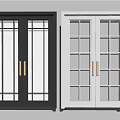 Black and White Double Doors Featuring Glass Panels and Metal Handles for Modern Interior Design