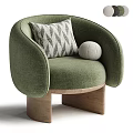 Green Upholstered Single Sofa With Geometric Pillow Round Ball Cushion And Wooden Legs Modern Design
