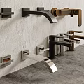 Modern Stylish Wall Mounted Faucets In Black Gold Silver On Rough Wall Gray Floor