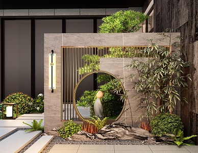 New Chinese style courtyard landscape wall grid modeling landscape wall landscape background fence 3d model