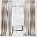 Elegant Light Beige Curtains With Sheer White Panels For Window Decoration 3d model