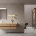 Modern Bathroom Vanity with Wall Mirror Floating Shelves and Light Cabinets 3d model