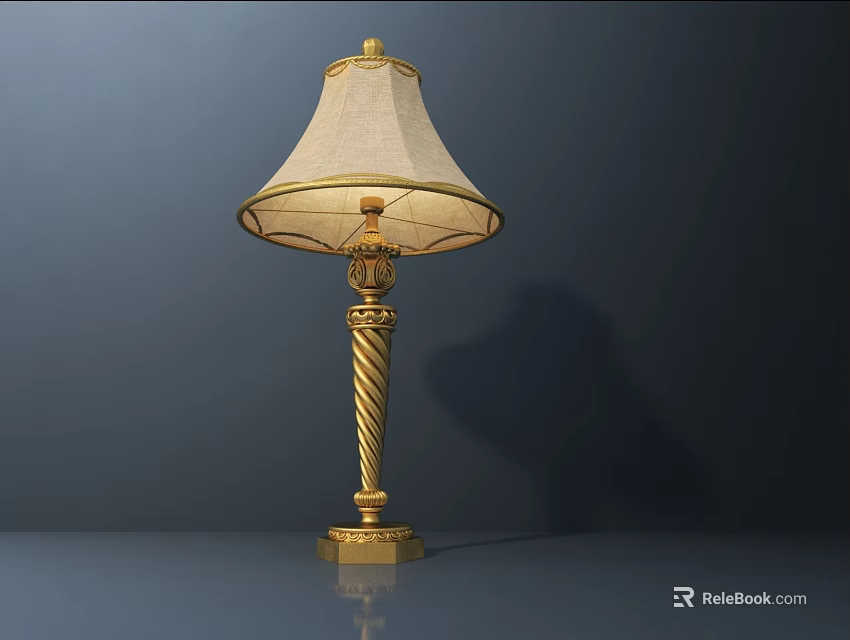 Elegant Table Lamp with Twisted Golden Stand and Cream Linen Shade for Home Decor 3d model 