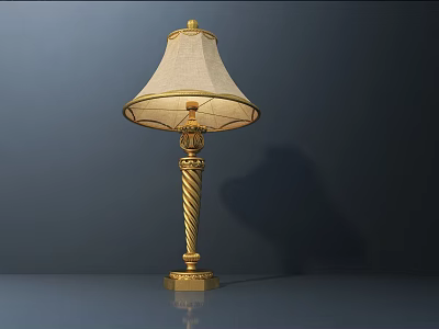 Elegant Table Lamp with Twisted Golden Stand and Cream Linen Shade for Home Decor 3d model