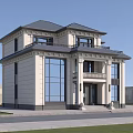 Classic European Style Detached Villa With White Exterior Large Windows Columns And Balcony