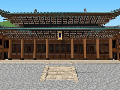 Ancient Chinese Architecture with Classic Eaves Wooden Columns and Stone Steps Plaza 3d model