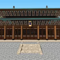 Ancient Chinese Architecture with Classic Eaves Wooden Columns and Stone Steps Plaza