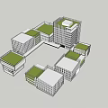 Modern Office Building Complex With Green Roofs And Geometric Layout Design 3d model