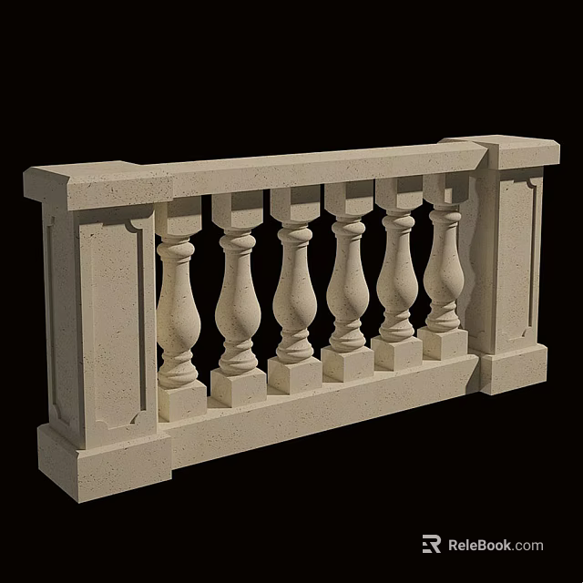 Classical White Stone Railing Featuring Decorative Balusters And Columns Design 3d model