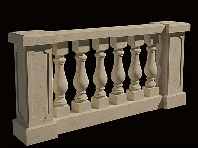 Classical White Stone Railing Featuring Decorative Balusters And Columns Design 3d model
