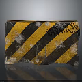 Worn Road Barrier Block With Yellow Black Diagonal Stripes And Graffiti