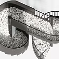 Architectural Spiral Staircase With Black Structure Terrazzo Speckled Steps And Railings