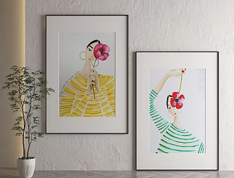 Nordic figure painting decorative painting 3d model