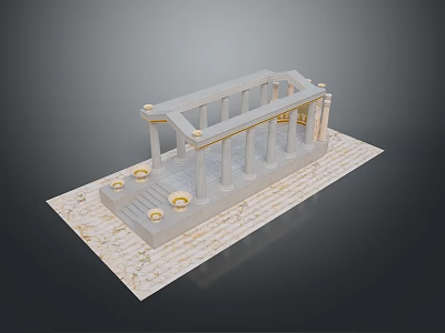 Classical Style Colonnade Architectural Model With Columns Golden Details And Light Base 3d model