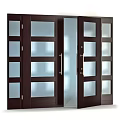 Modern Entrance Door With Wooden Frame Frosted Glass Panels And Metal Handles