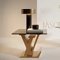 Modern Side Tables with X Shaped Golden Base Black Glass Top and Green Plant