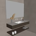 Modern Bathroom Vanity With Wooden Cabinet Countertop Towel Rack And Dried Fern
