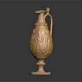 Detailed Golden Carved Vase Sculpture With Intricate Patterns Handle And Base