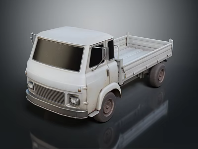 White Vintage Truck With Open Bed Single Cab And Dark Background Reflection 3d model
