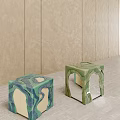 Modern Artistic Square Stools With Green Blue Textured Hollow Out Design