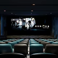Modern Cinema Interior With Blue Comfortable Seats Arranged In Stepped Rows Under Soft Ceiling Lights 3d model