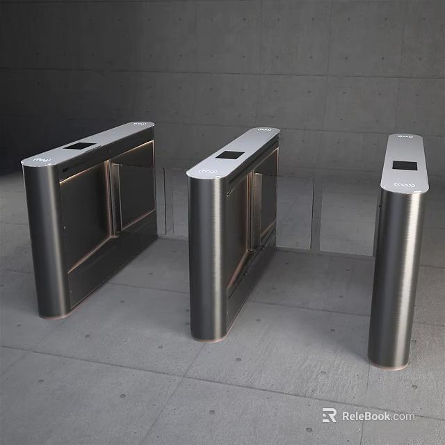 Stainless Steel Public Access Control Turnstiles With Sensor Panels In Modern Public Area 3d model 