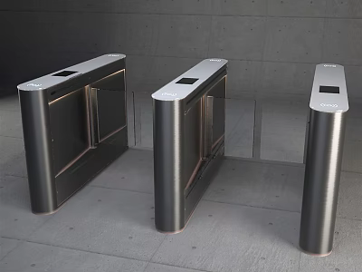 Stainless Steel Public Access Control Turnstiles With Sensor Panels In Modern Public Area 3d model