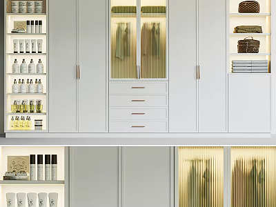 Modern White Wardrobe With Glass Sliding Doors Drawers And Built In Lighting 3d model