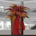 Chinese New Year Photo Spot With Red Orange Feather Firework Installation In Mall