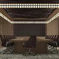 Luxury Modern Conference Room With Large Wooden Table Stylish Ceiling Lights And Comfortable Office Chairs