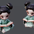 Traditional Girl Sculpture With Double Buns Hairstyle Reading Book In Traditional Clothing