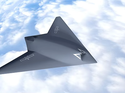 Modern Gray Fighter Jet with Delta Wing Flying High Above Clouds 3d model