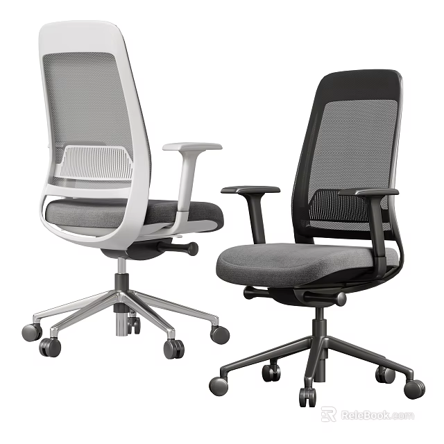Ergonomic Office Chair with Mesh Back Armrests White Black Swivel Base Wheels 3d model 