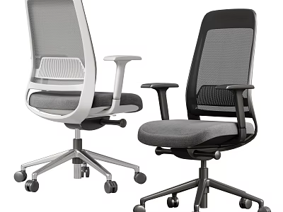 Ergonomic Office Chair with Mesh Back Armrests White Black Swivel Base Wheels 3d model