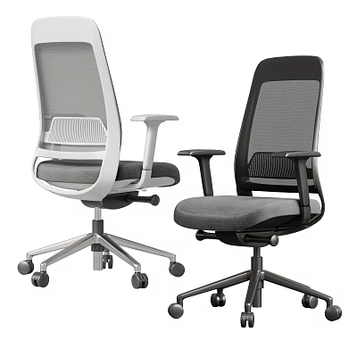 Ergonomic Office Chair with Mesh Back Armrests White Black Swivel Base Wheels 3d model