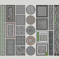 Various Garden Decorative Paving Elements With Square Circular And Textured Patterns 3d model